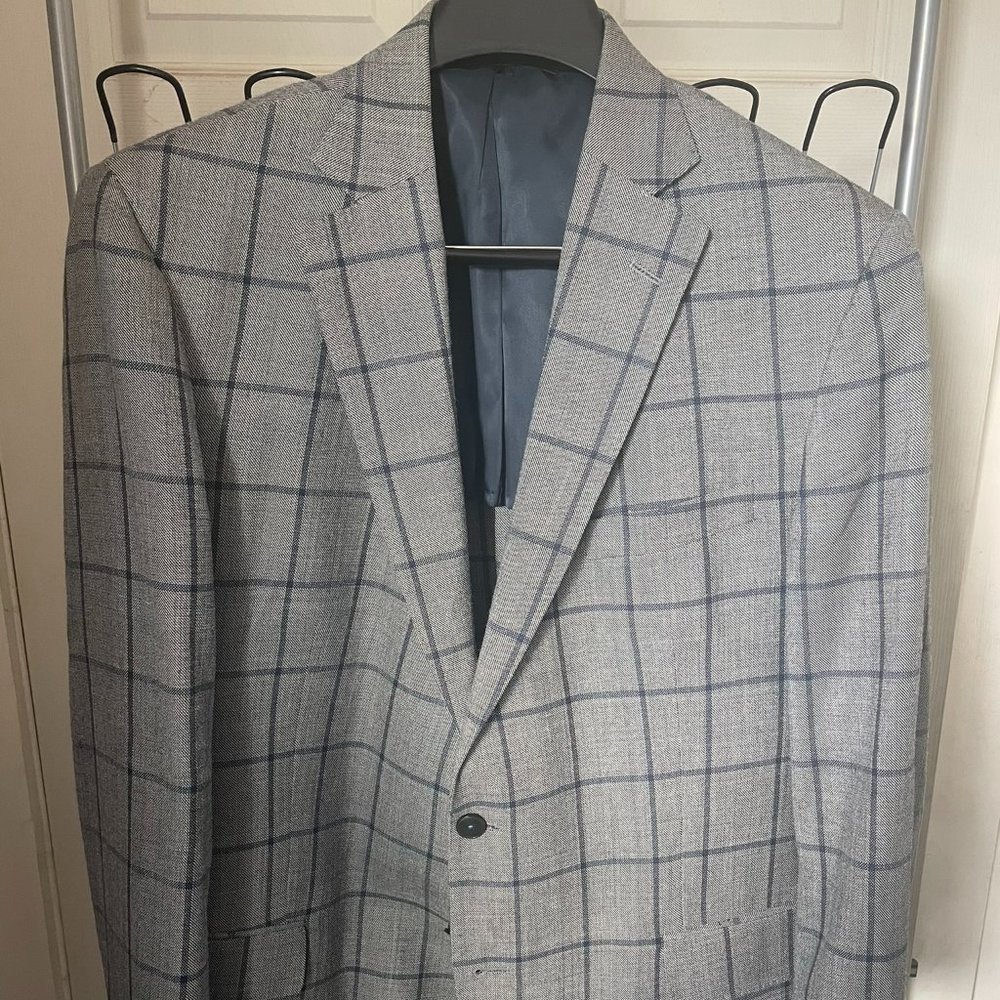 ALLEN EDMONDS SILK-WOOL BLEND WINDOWPANE BLAZER 46R
